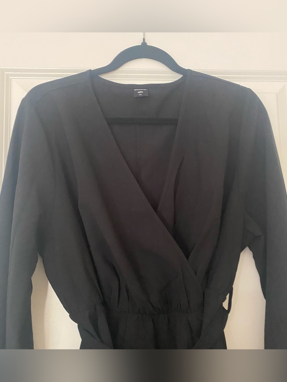 Women's Black Long Sleeve Wrap Dress with Elastic Waist